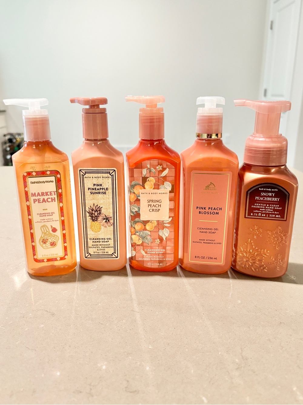 Bath and Body Works 5 Hand Soaps Market Peach Pink Pineapple Spring Peach
